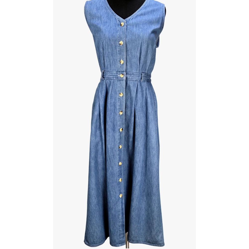 llbean denim dress L.L. Bean | Dresses | Womens Vtg 9s Ll Bean 2p Sleeveless Jumper Button Maxi Prairie holiday dresses christmas Size:17/17.5